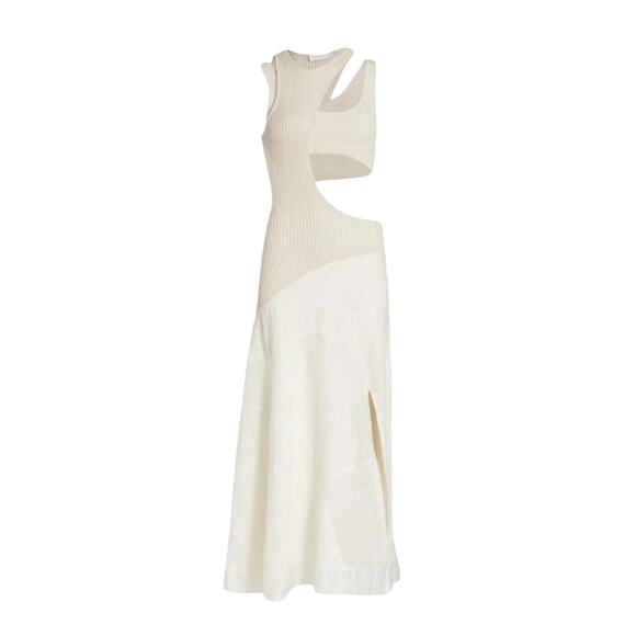 Simkhai Patchwork Cut-Out Beige Maxi Dress Sleeveless - S - Ivory white